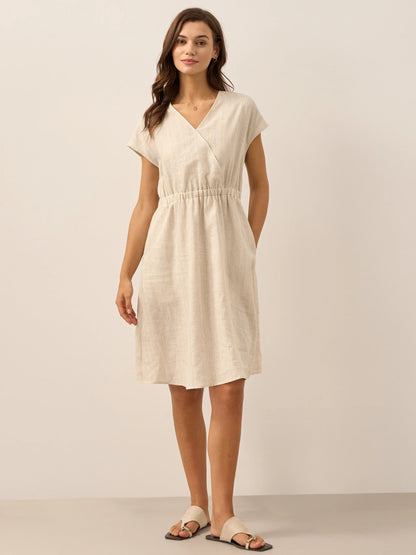 100% Linen Striped Elastic-Waist Mini Dress ARIA 10