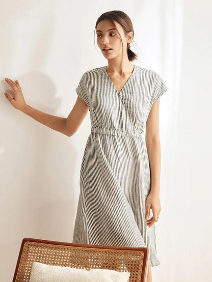 100% Linen Striped Elastic-Waist Mini Dress ARIA 5