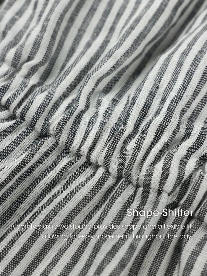 100% Linen Striped Elastic-Waist Mini Dress ARIA 8