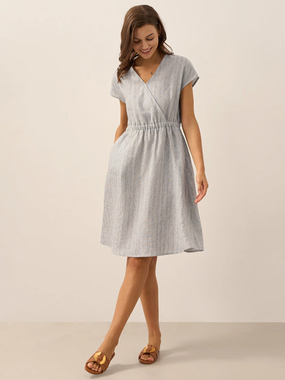 100% Linen Striped Elastic-Waist Mini Dress ARIA 9