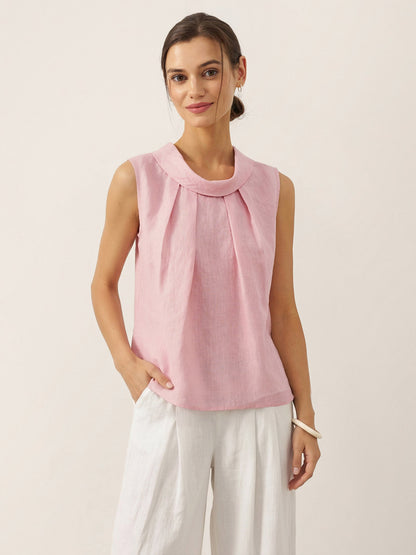 100% Linen Structured Collar Sleeveless Blouse BLAIR 0