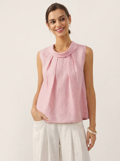 100% Linen Structured Collar Sleeveless Blouse BLAIR 4