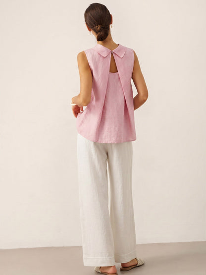 100% Linen Structured Collar Sleeveless Blouse BLAIR 6