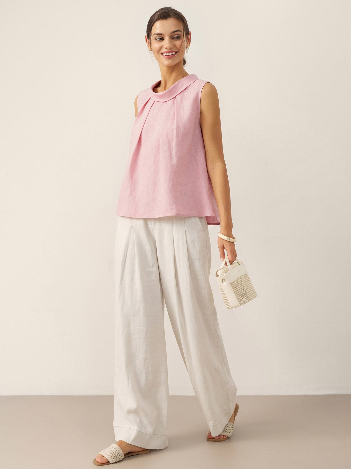 100% Linen Structured Collar Sleeveless Blouse BLAIR 7