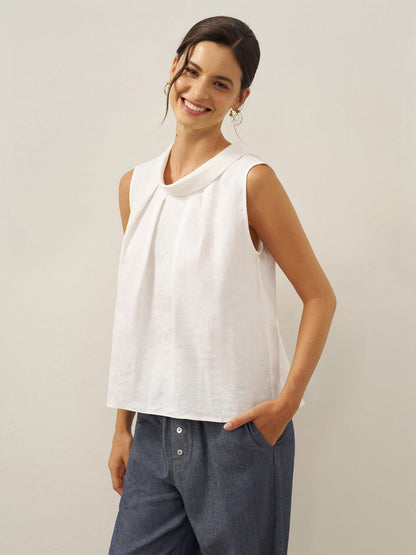 100% Linen Structured Collar Sleeveless Blouse BLAIR 9