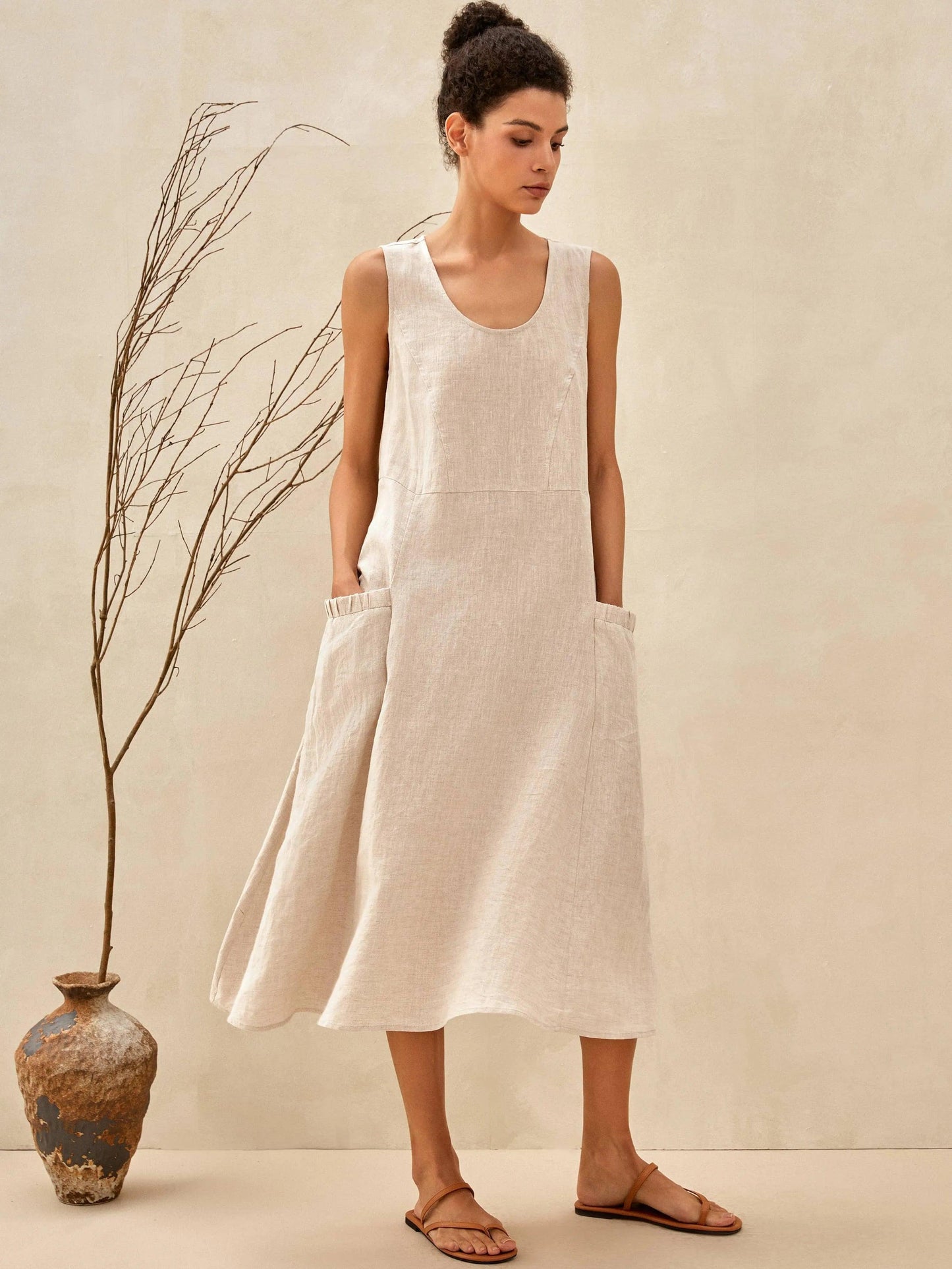 100% Linen Swing Beach Tank Dress GIANA 0