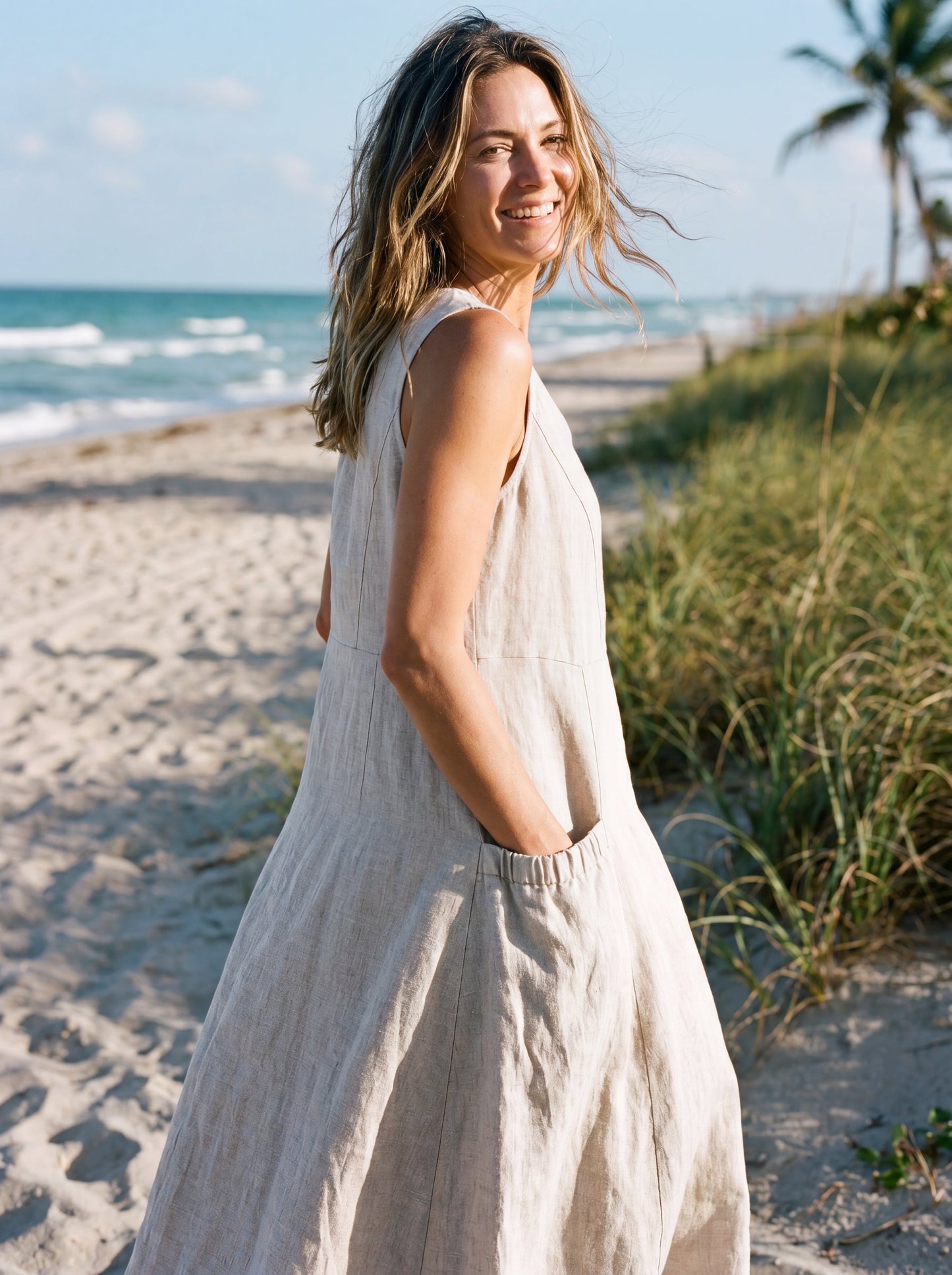 100% Linen Swing Beach Tank Dress GIANA 2