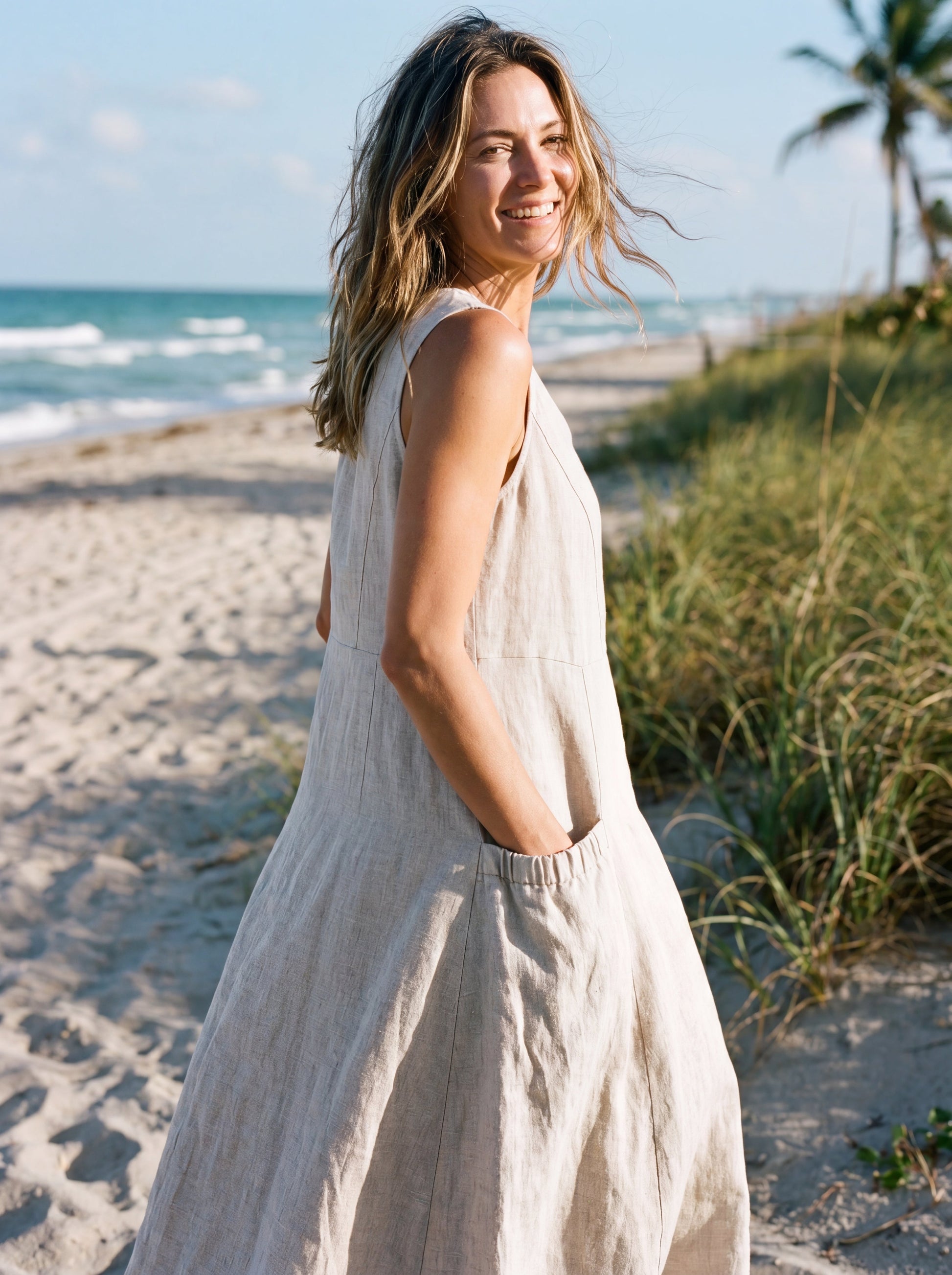 100% Linen Swing Beach Tank Dress GIANA 2