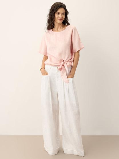 100% Linen Tie Front Drop Shoulder Top PAULA 3