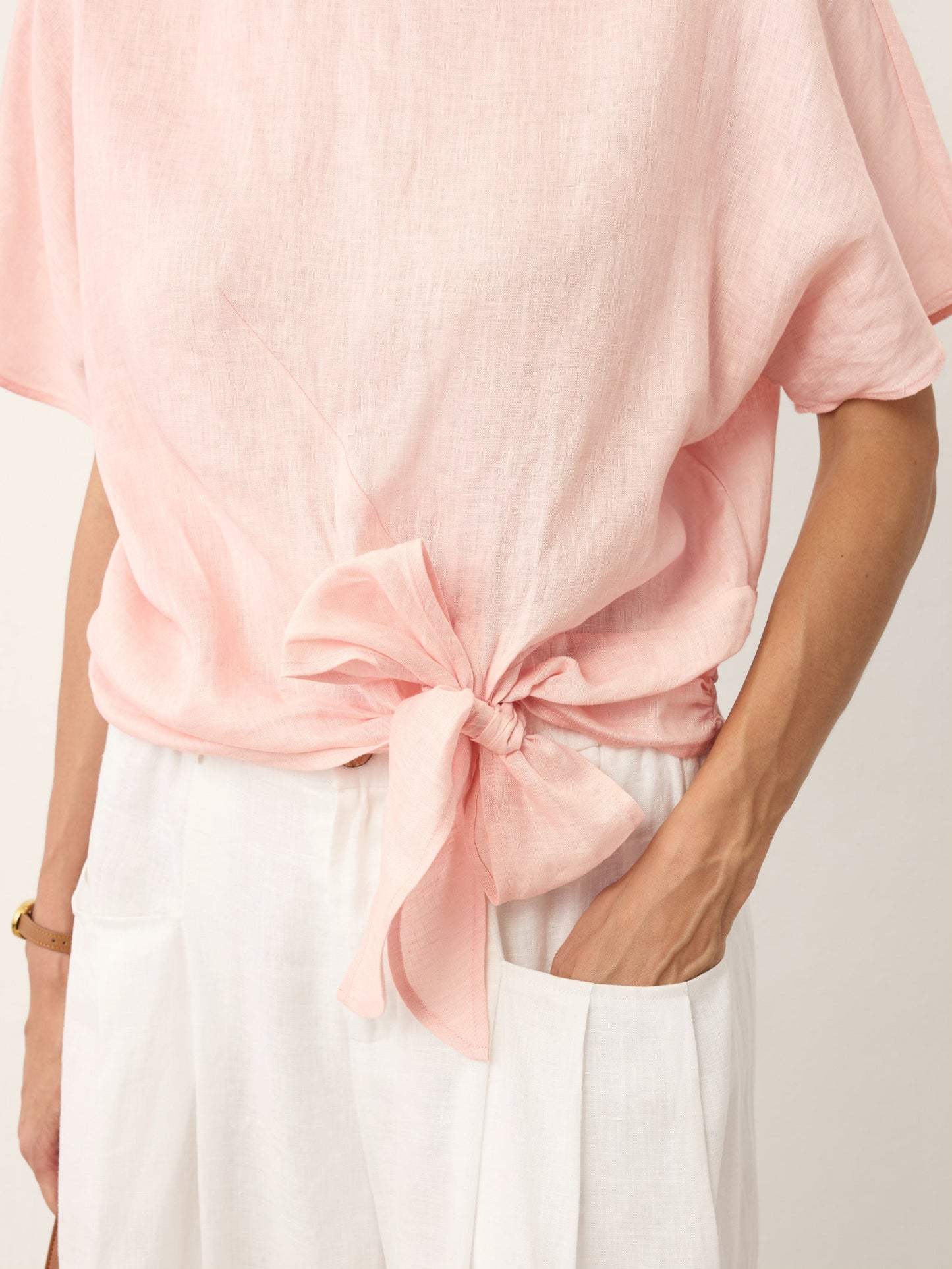 100% Linen Tie Front Drop Shoulder Top PAULA 4
