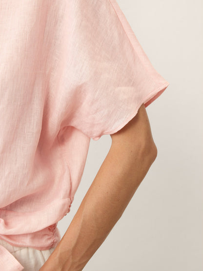 100% Linen Tie Front Drop Shoulder Top PAULA 6