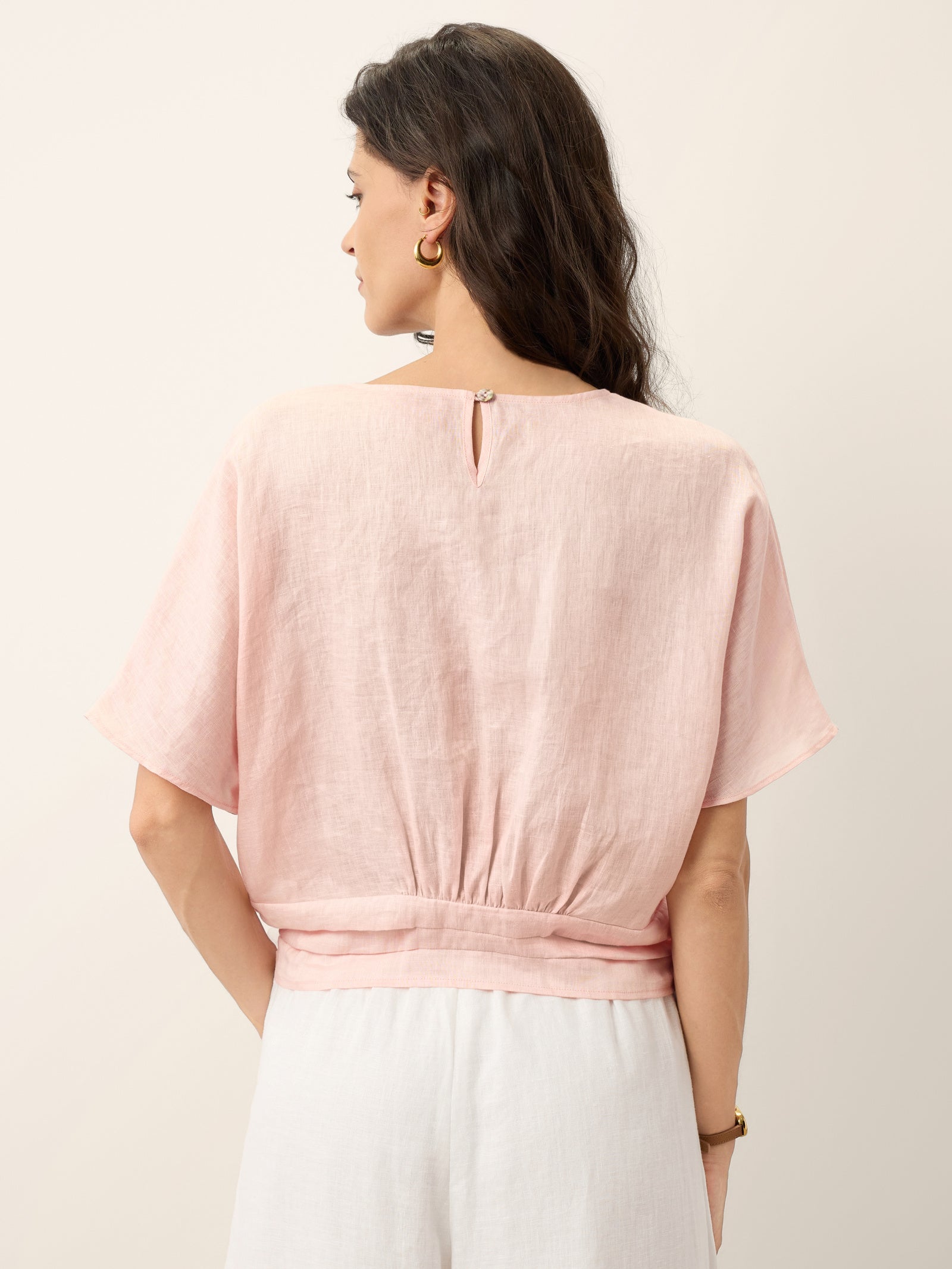 100% Linen Tie Front Drop Shoulder Top PAULA 7