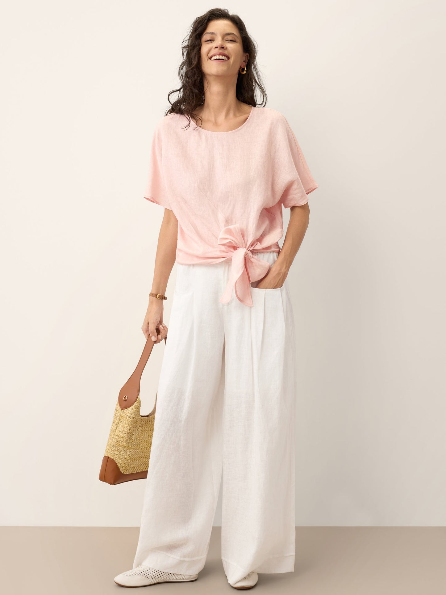 100% Linen Tie Front Drop Shoulder Top PAULA 8