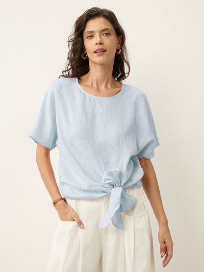 100% Linen Tie Front Drop Shoulder Top PAULA 9