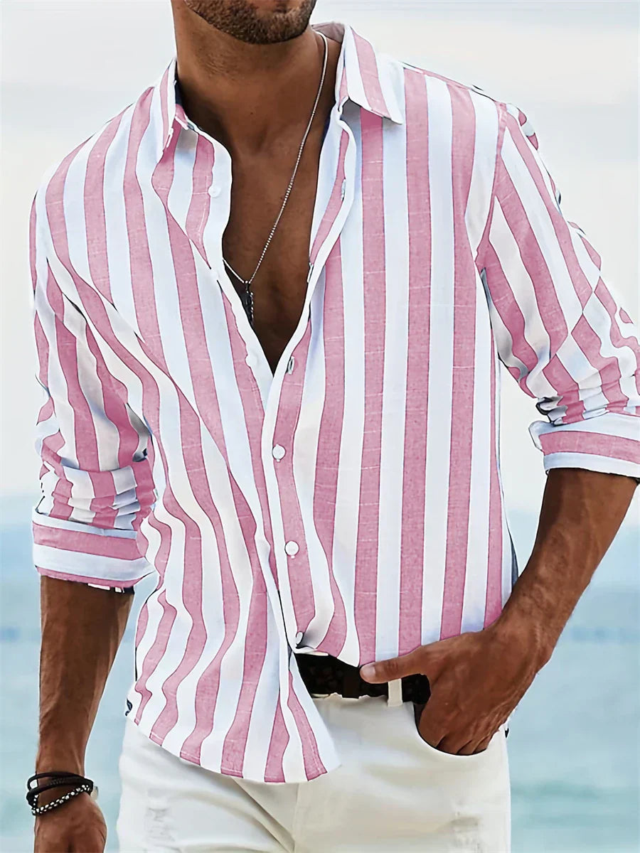 Adrian Collection - Striped Casual Shirt in Lightweight Cotton Blend 0
