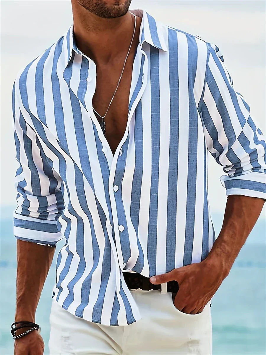 Adrian Collection - Striped Casual Shirt in Lightweight Cotton Blend 1