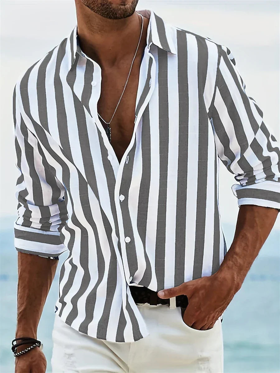 Adrian Collection - Striped Casual Shirt in Lightweight Cotton Blend 2