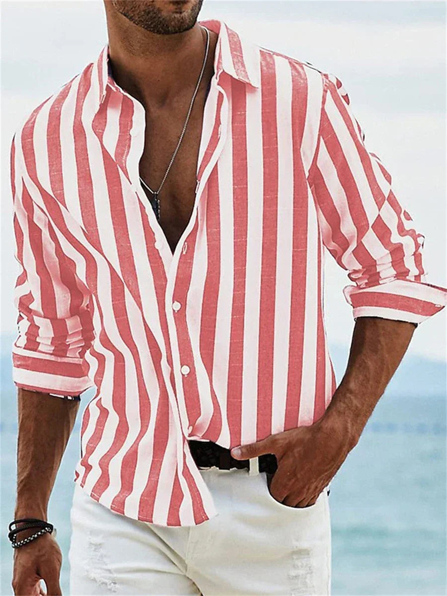 Adrian Collection - Striped Casual Shirt in Lightweight Cotton Blend 3