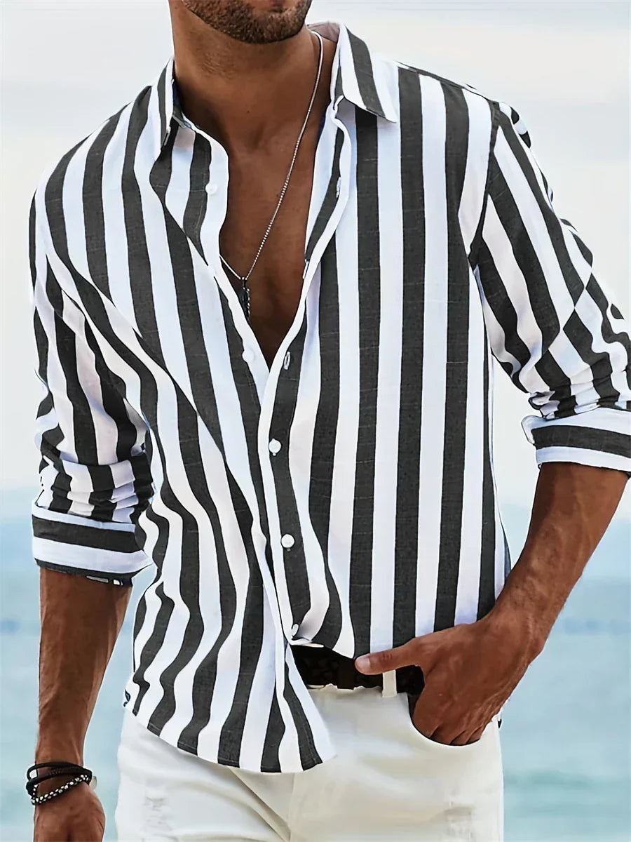 Adrian Collection - Striped Casual Shirt in Lightweight Cotton Blend 4
