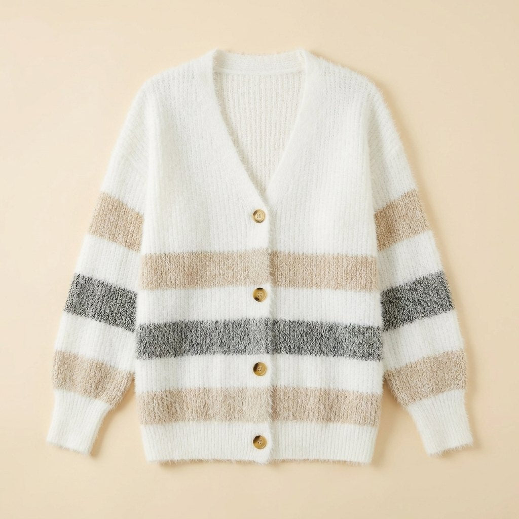 Alayah Striped Long Cardigan Sweater with Button-Down Front and Relaxed Fit 4