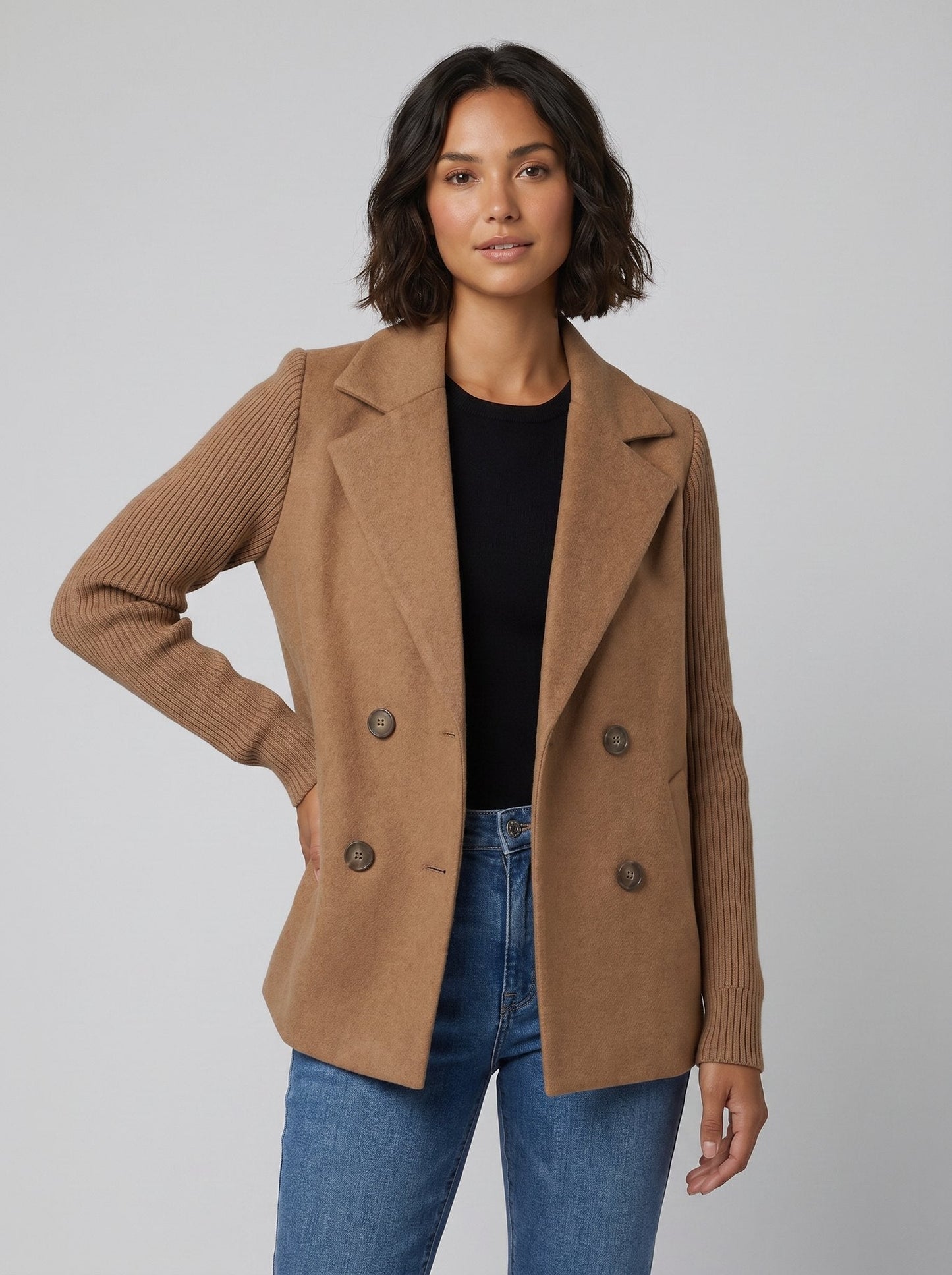 Amora Knit-Sleeve Blazer - Tailored Fit, Versatile Style, Button Closure 3