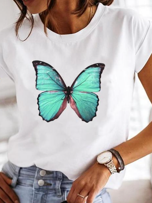 Anora | Women's Heart Print Crew Neck Short Sleeve Tee 1