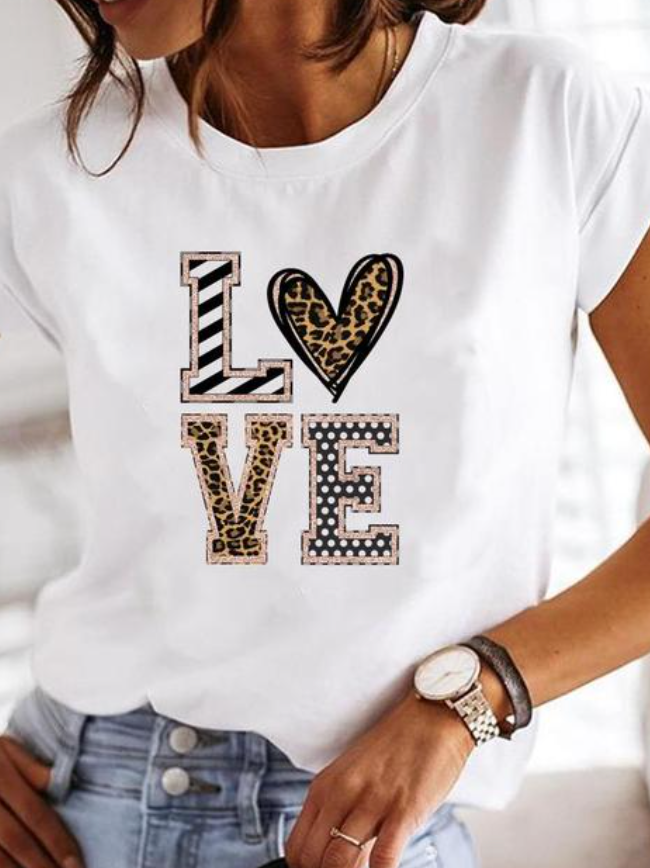 Anora | Women's Heart Print Crew Neck Short Sleeve Tee 2