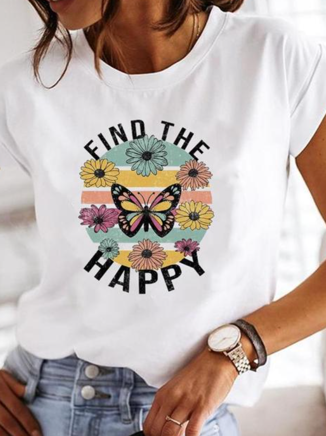 Anora | Women's Heart Print Crew Neck Short Sleeve Tee 5