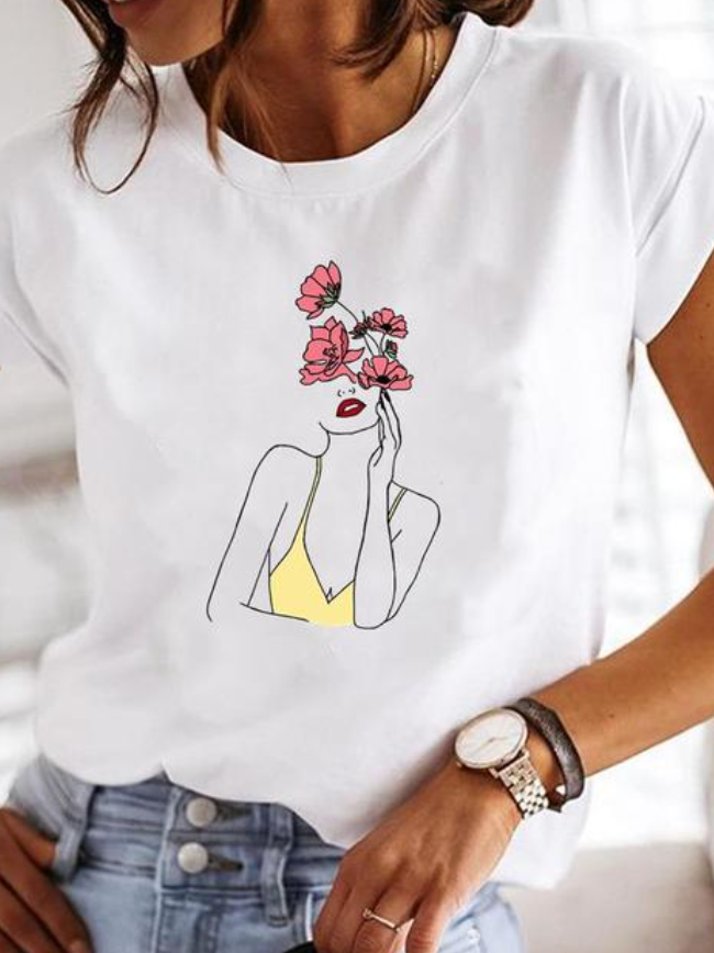 Anora | Women's Heart Print Crew Neck Short Sleeve Tee 6