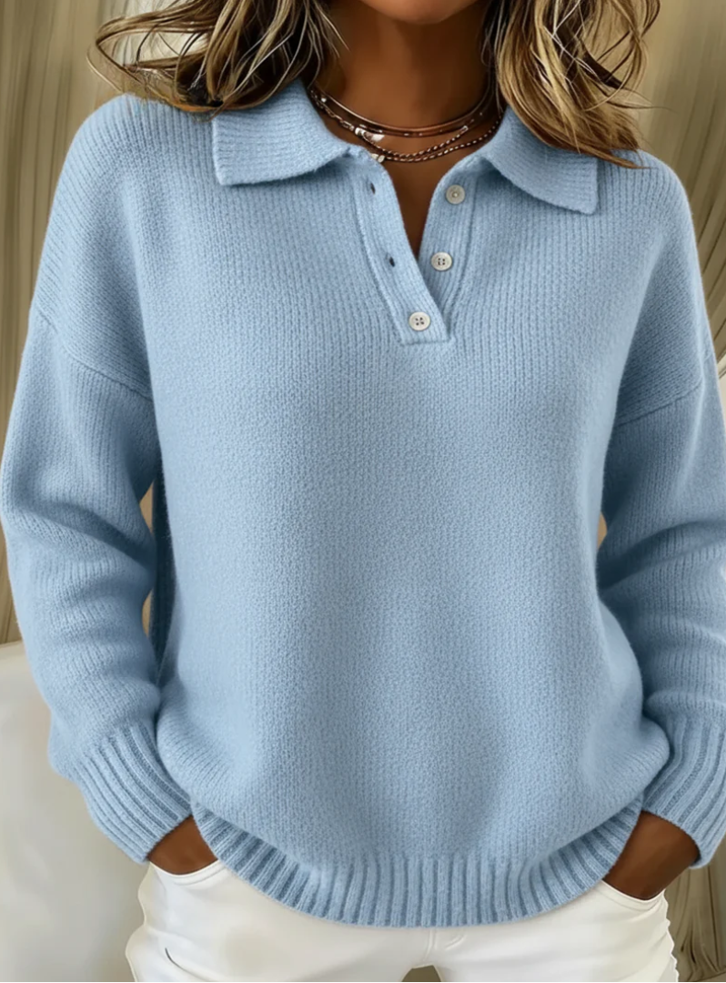 Ardenne - Polo Knit Sweater with Collared Neckline and Button Placket 0