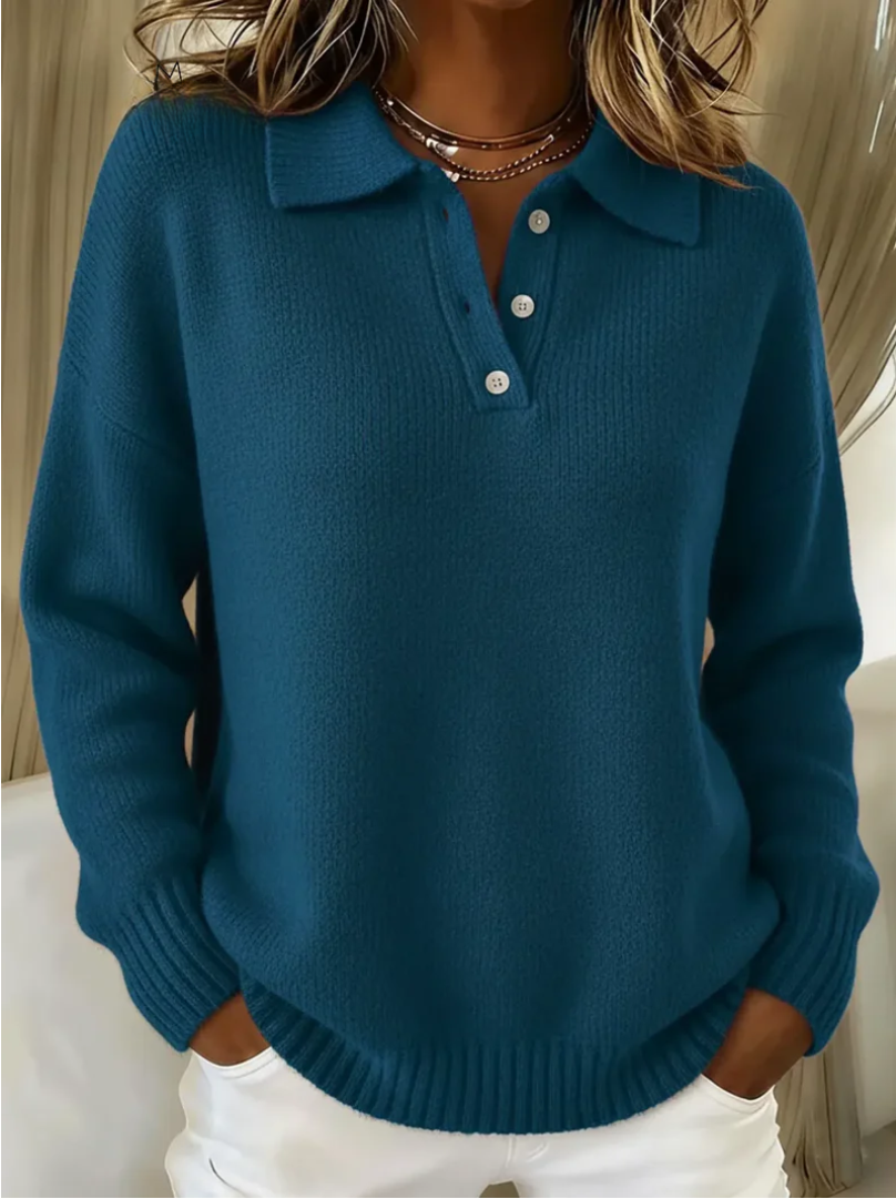 Ardenne - Polo Knit Sweater with Collared Neckline and Button Placket 2
