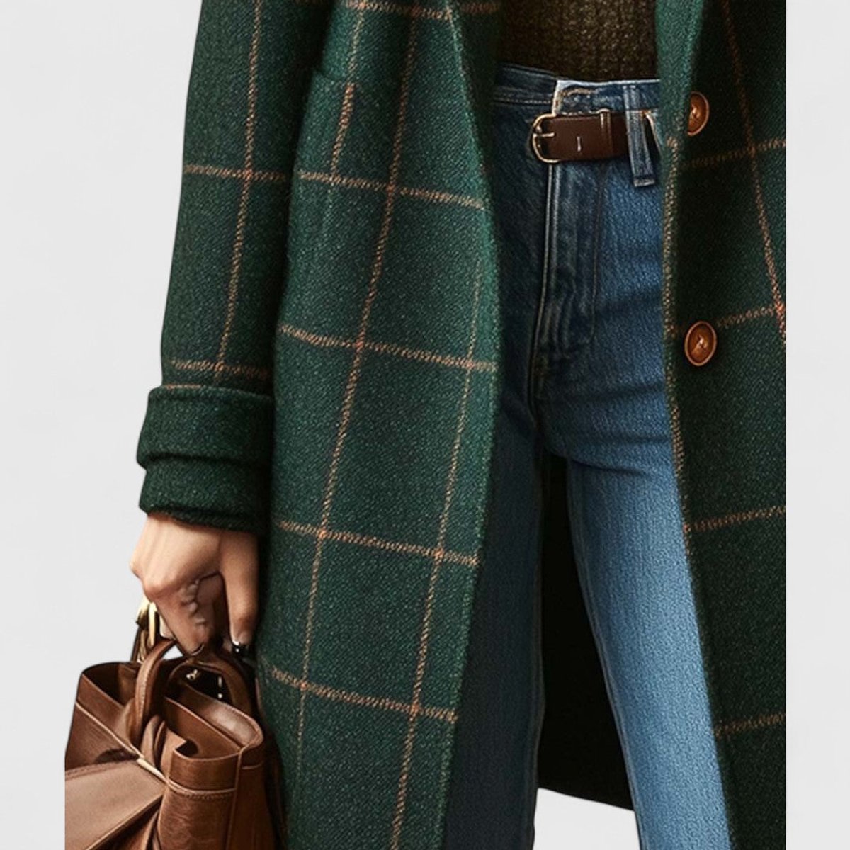Aria - Wool-Blend Longline Coat with Plaid Pattern and Notch Lapels 2