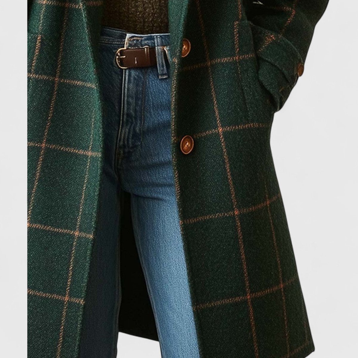 Aria - Wool-Blend Longline Coat with Plaid Pattern and Notch Lapels 3