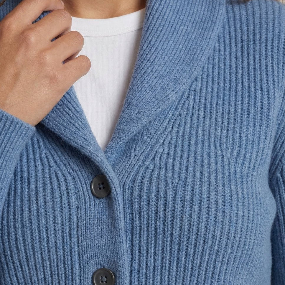 Aria Ribbed Knit Black Cardigan Sweater with Lapel Collar and Button Closure