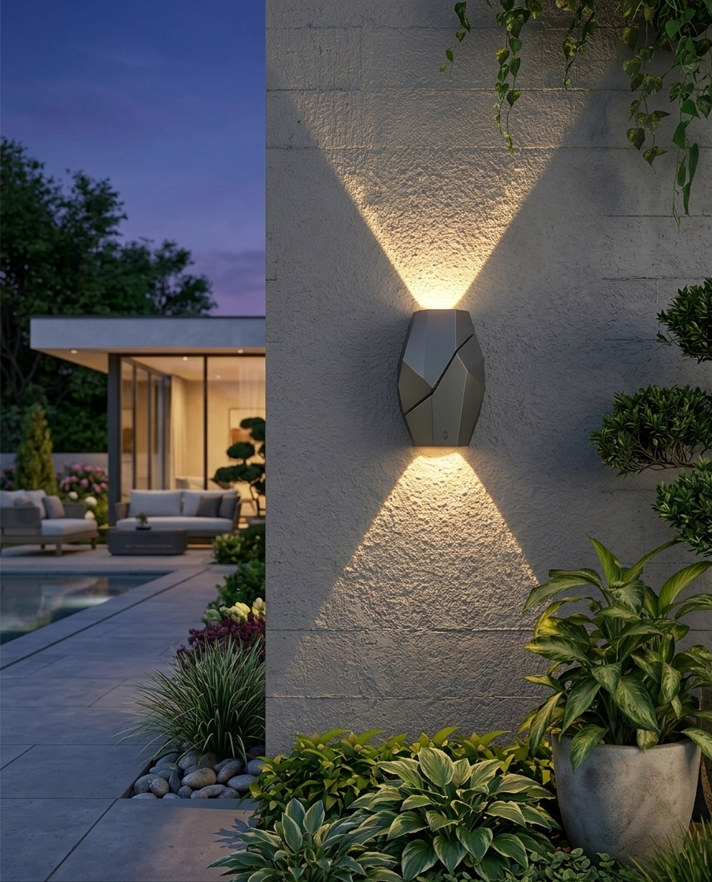 Outdoor Faceted Table Lamp with Angled Seam Design – Dark Grey