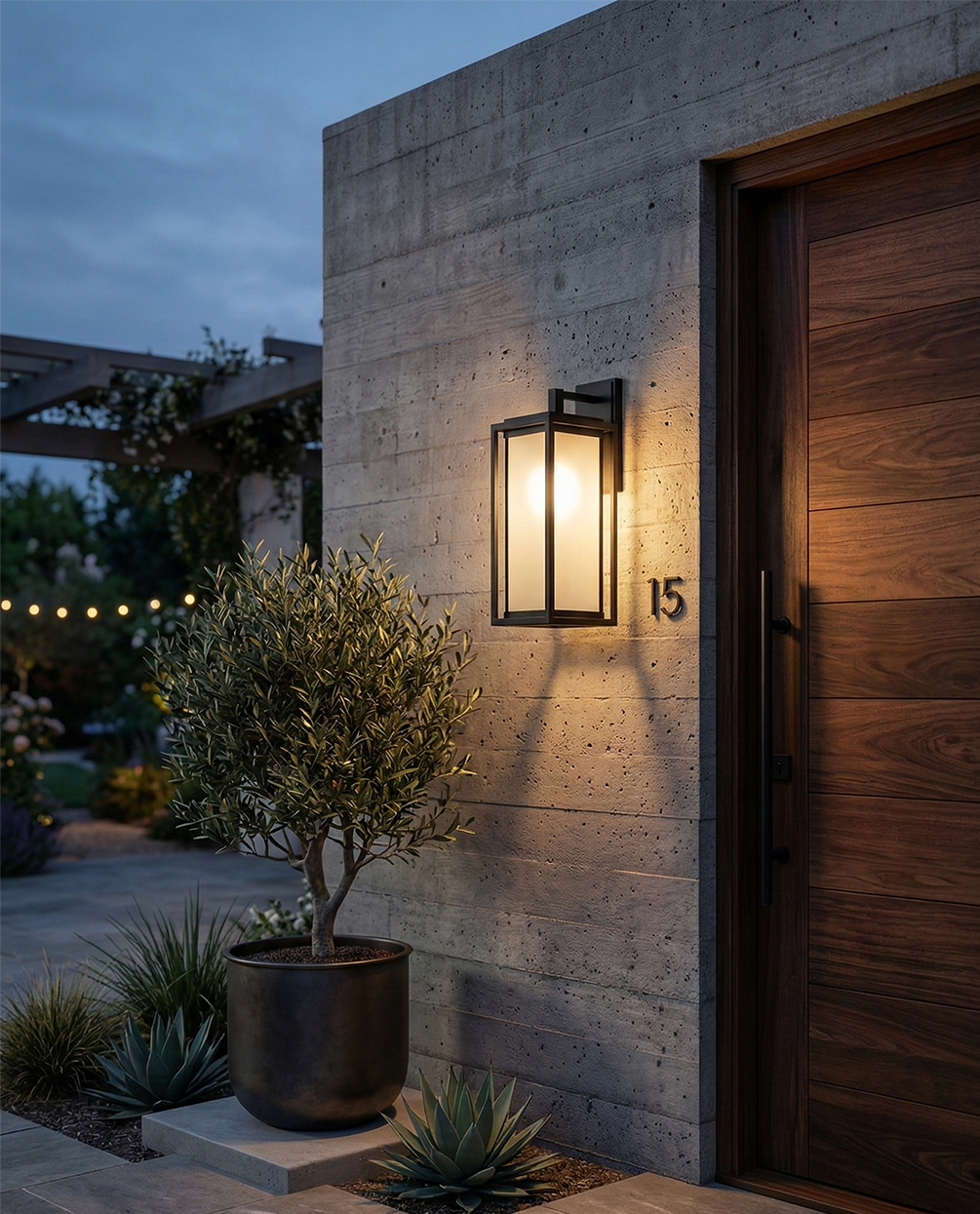 Outdoor Wall Lantern with Frosted Panel Frame – Dark Grey