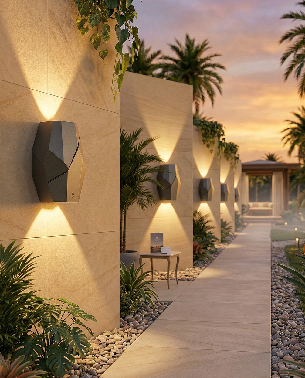 Outdoor Faceted Table Lamp with Angled Seam Design – Dark Grey