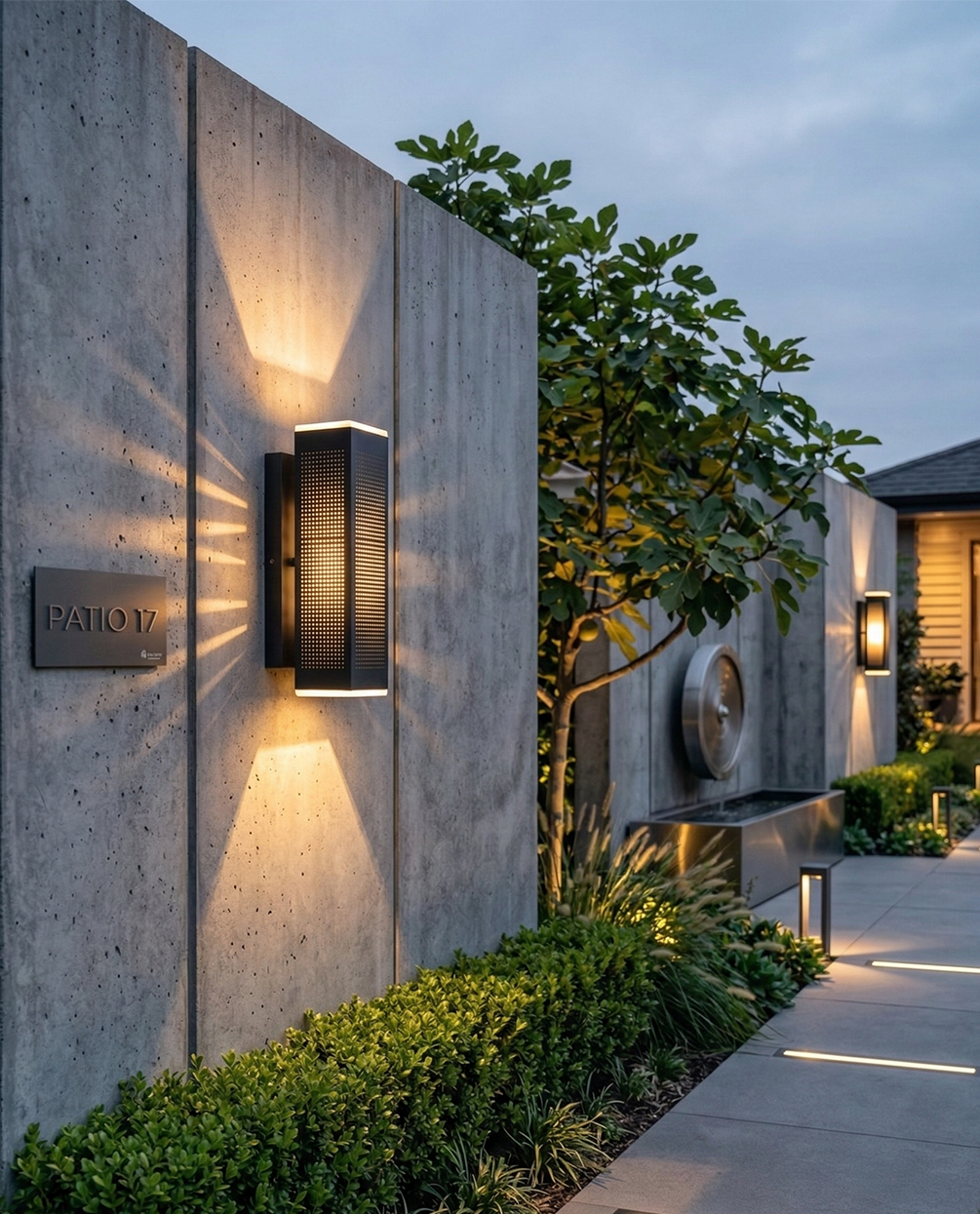 Outdoor Wall Light with Perforated Panel Design – Dark Grey