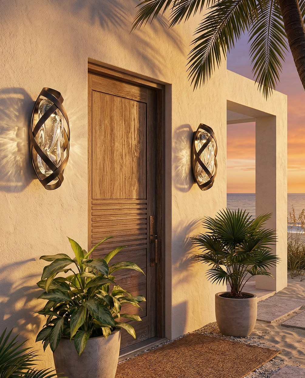 Outdoor Wall Light with Twisted Frame and Textured Glass – Dark Grey