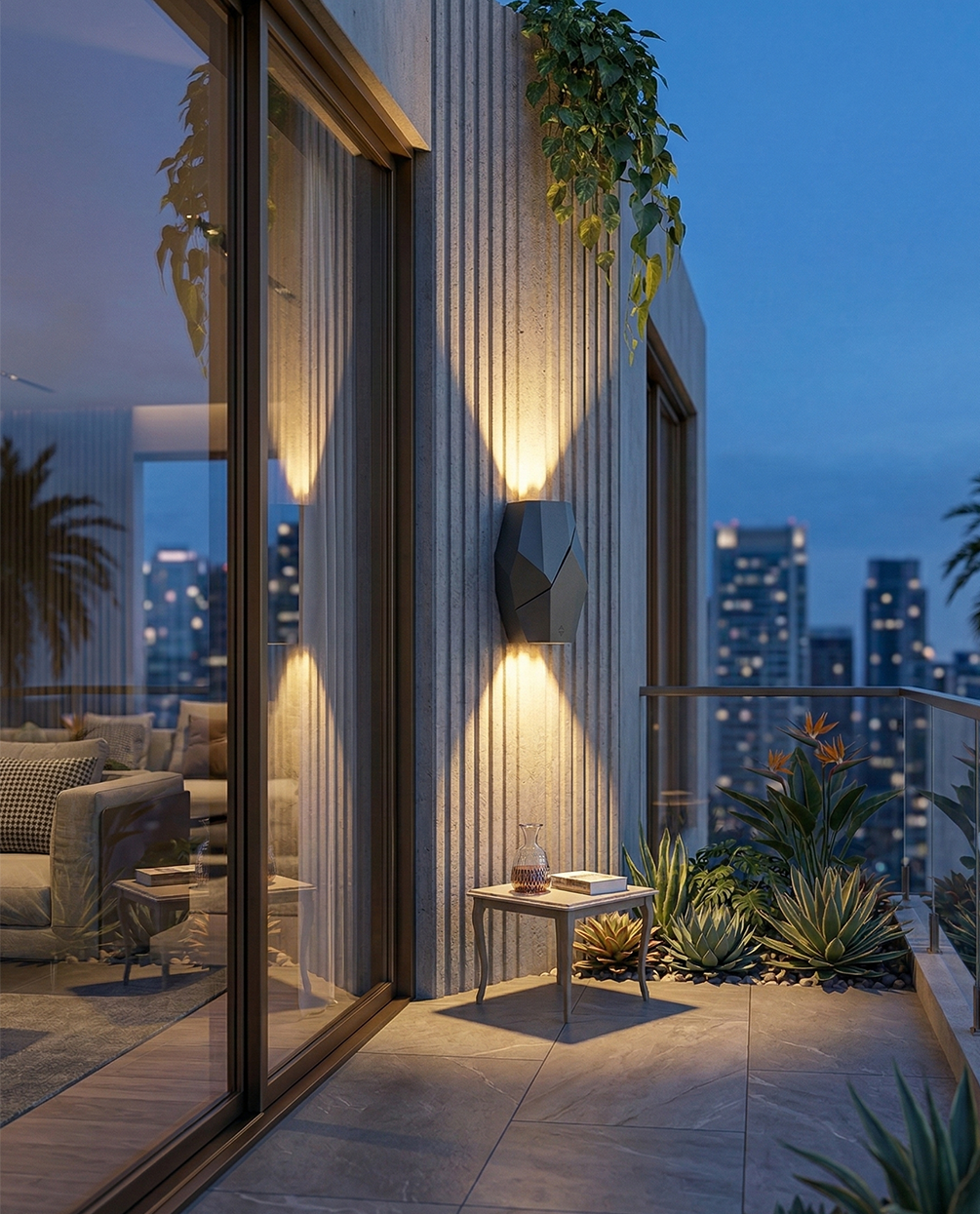 Outdoor Faceted Table Lamp with Angled Seam Design – Dark Grey