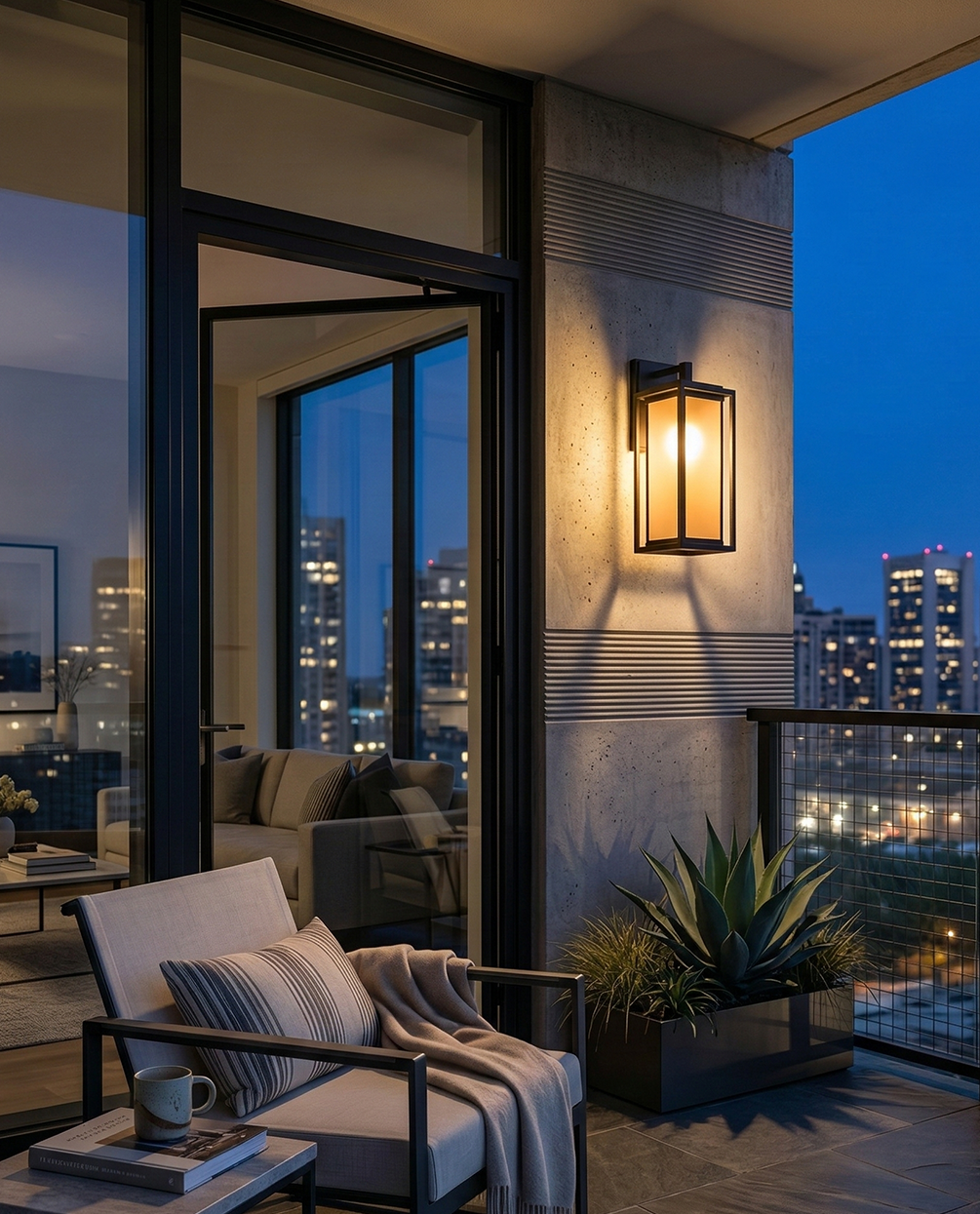 Outdoor Wall Lantern with Frosted Panel Frame – Dark Grey