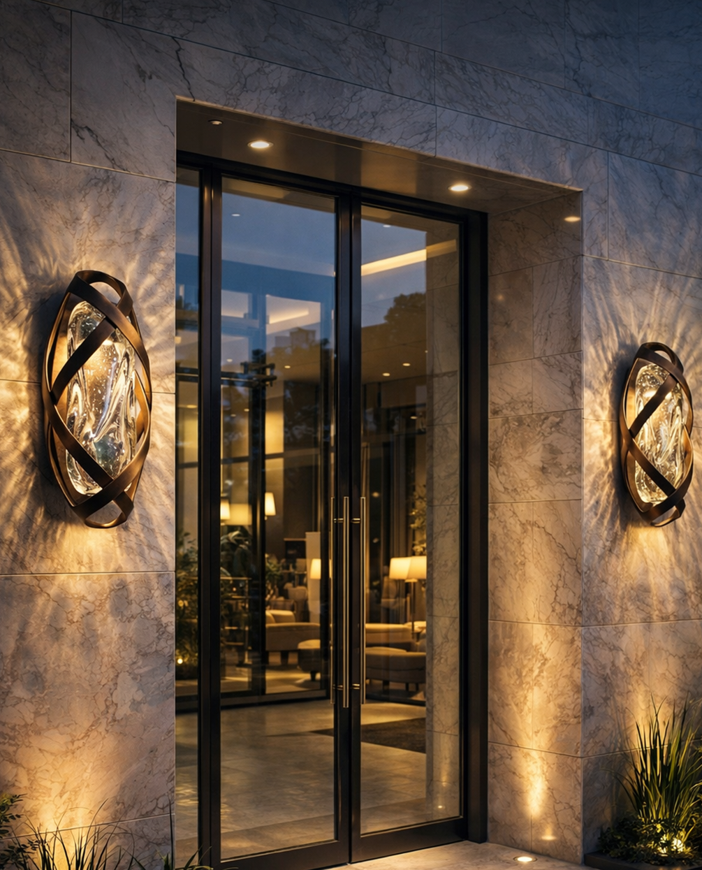 Outdoor Wall Light with Twisted Frame and Textured Glass – Dark Grey