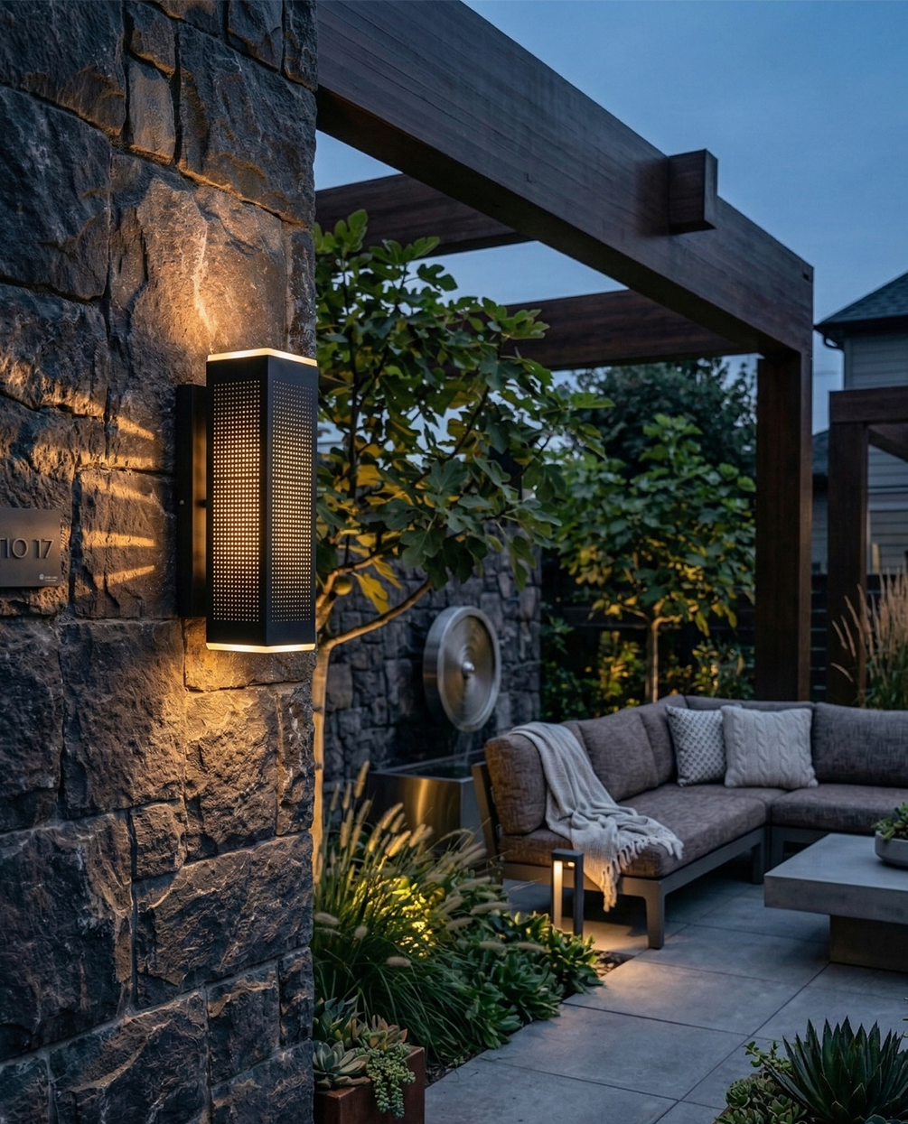 Outdoor Wall Light with Perforated Panel Design – Dark Grey