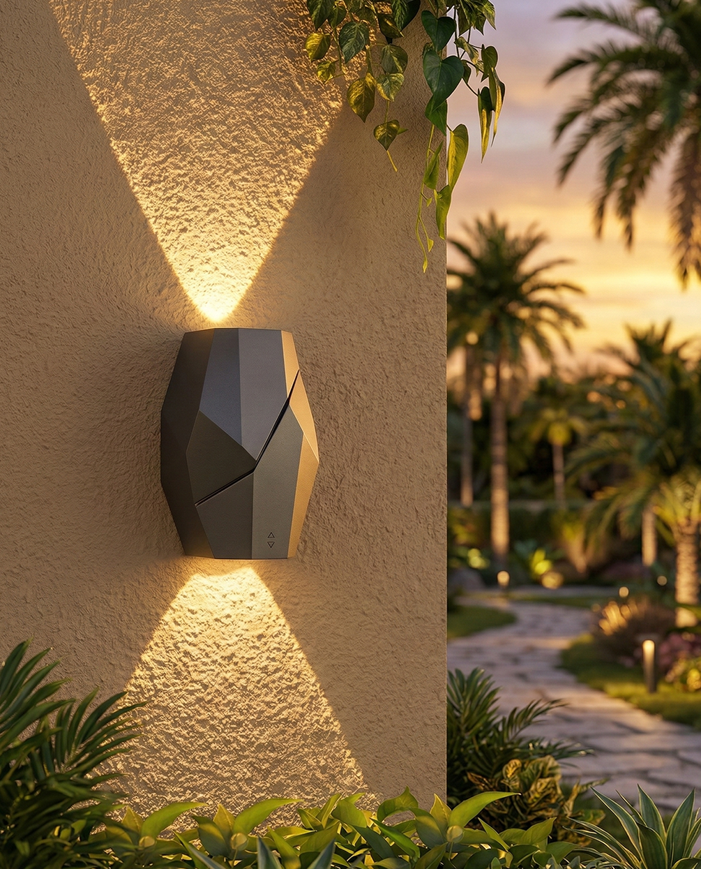 Outdoor Faceted Table Lamp with Angled Seam Design – Dark Grey