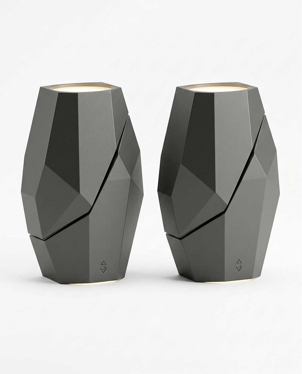Outdoor Faceted Table Lamp with Angled Seam Design – Dark Grey