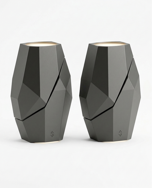 Outdoor Faceted Table Lamp with Angled Seam Design – Dark Grey