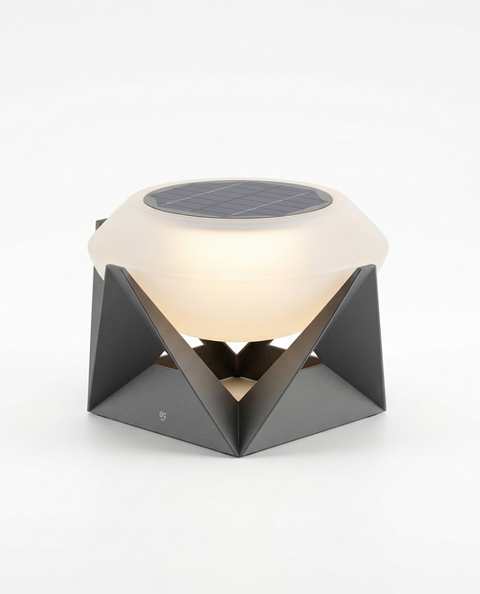 Outdoor Solar Table Lamp with Geometric Base – Dark Grey