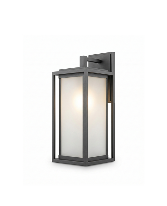 Outdoor Wall Lantern with Frosted Panel Frame – Dark Grey