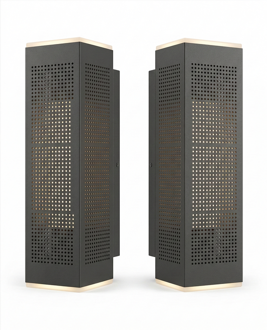 Outdoor Wall Light with Perforated Panel Design – Dark Grey