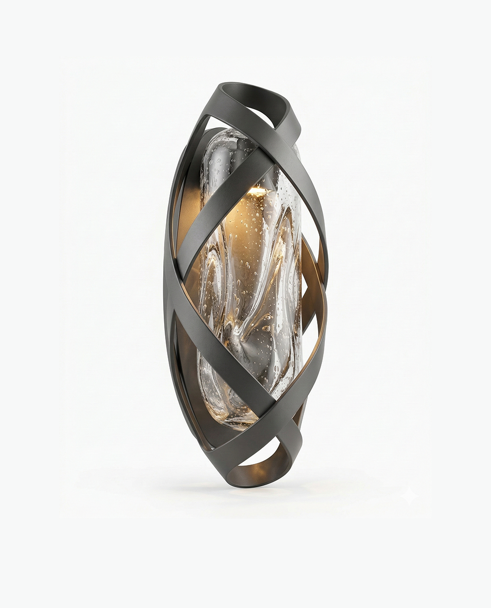 Outdoor Wall Light with Twisted Frame and Textured Glass – Dark Grey